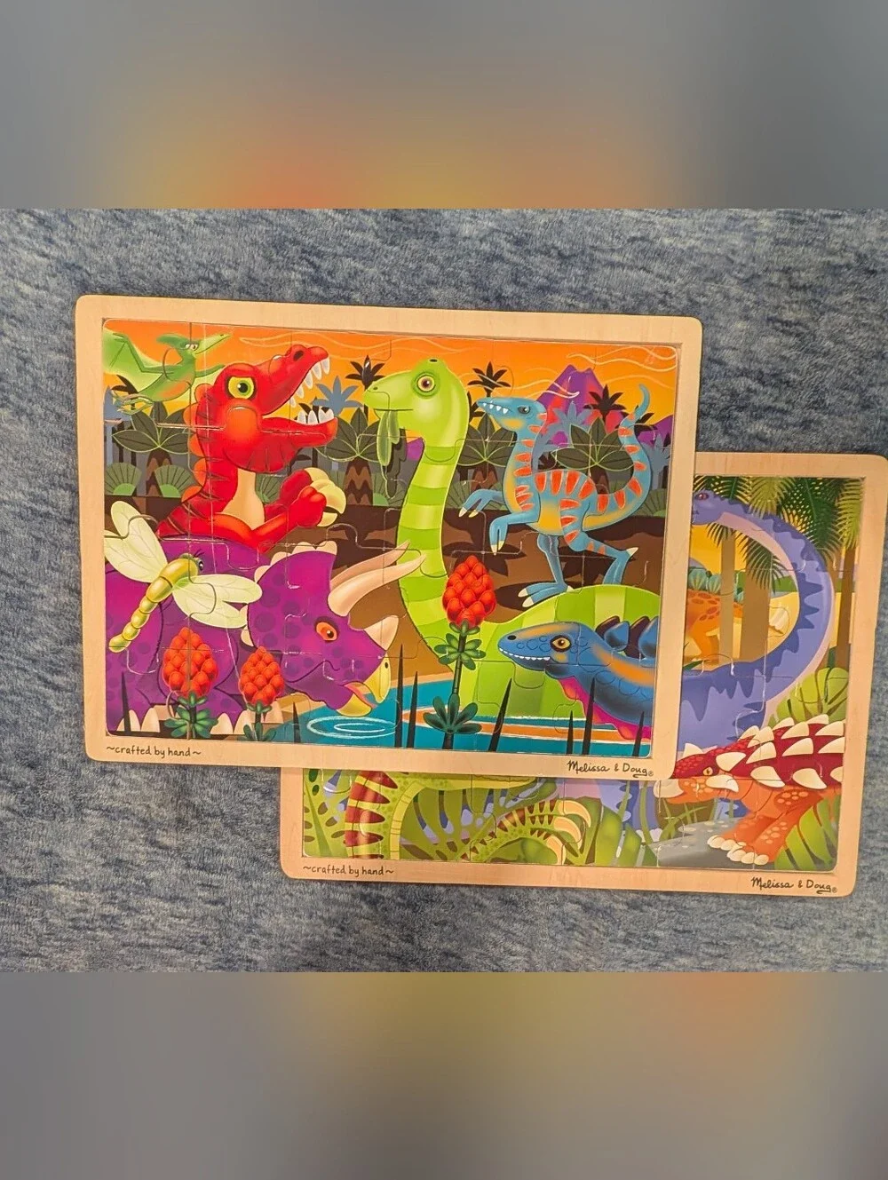 Melissa & Doug Two 24-Piece Dinosaur Wooden Puzzle Set